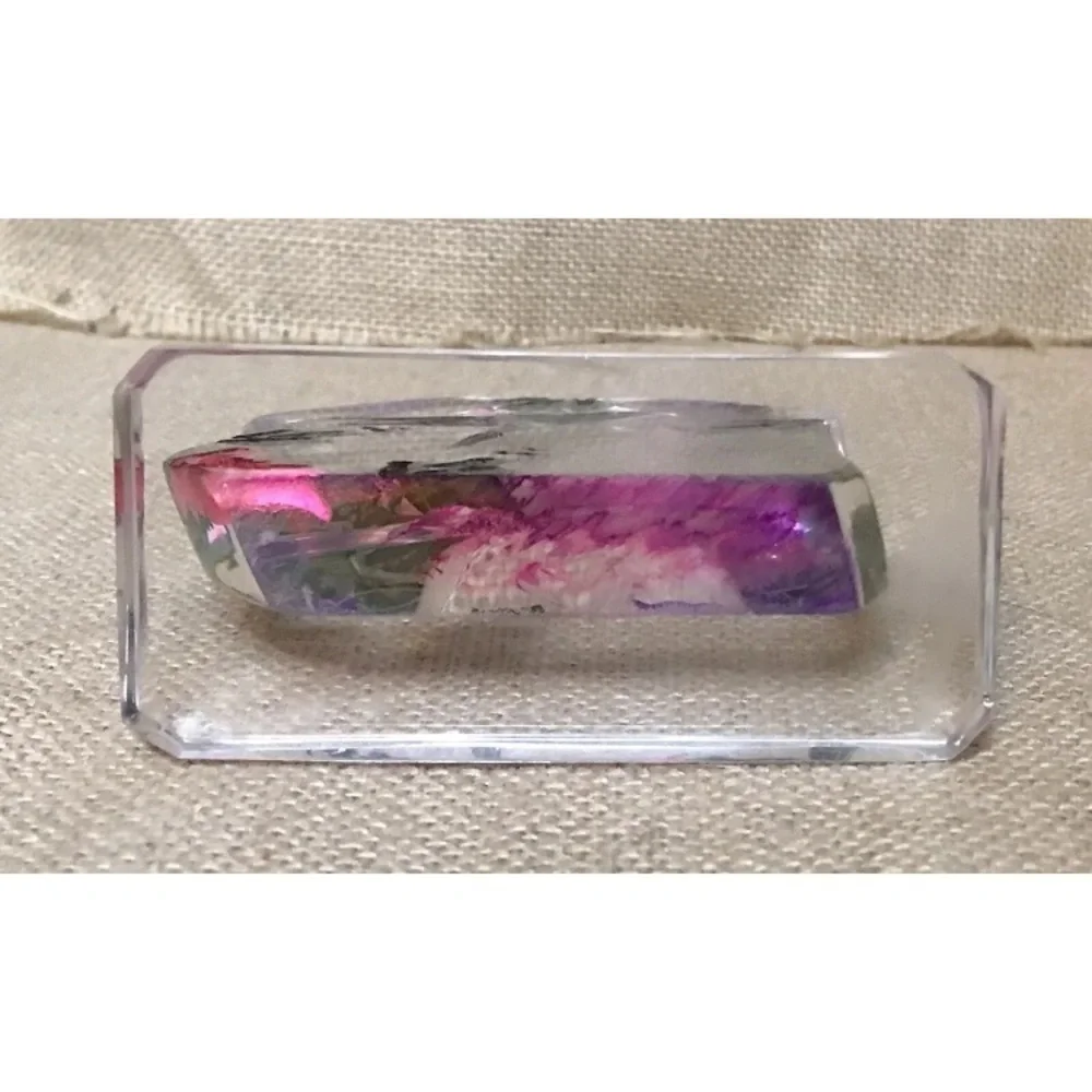 Vintage Floral Hummingbird Lucite Acrylic Paperweight Reverse Carving Fairy Core